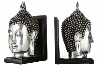 Prime Furnishing Buddha Head Bookends - Silver - Set of 2